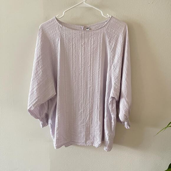 Uniqlo Top Women Medium Light Purple Long Sleeve Boat Neck Elastic Cuffs Cotton - Picture 2 of 10